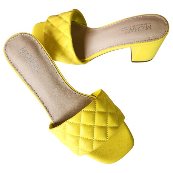 Michael Shannon RIYA Women's Yellow Quilted Slide Sandals Block Heel Size 7.5 - Picture 10 of 10